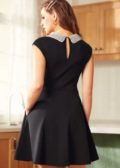 Vinyl Vibes Jeweled Collar Fit & Flare Dress Classic Noir Best