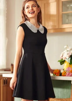 Vinyl Vibes Jeweled Collar Fit & Flare Dress Classic Noir Best