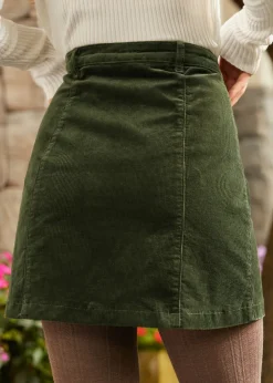 EZ Apparel Vogue on Vinyl Button Front Corduroy Skirt Olive Clearance