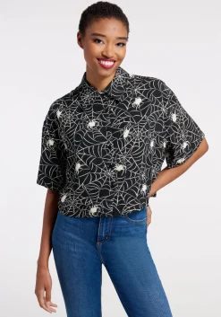 Web And Flow Button-Up Blouse Black Outlet