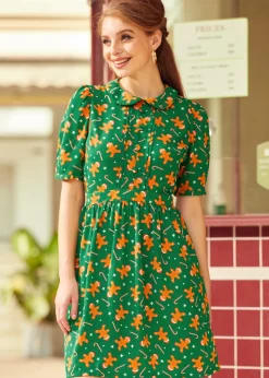 ModCloth When In Wonderland Dress Green Gingerbread