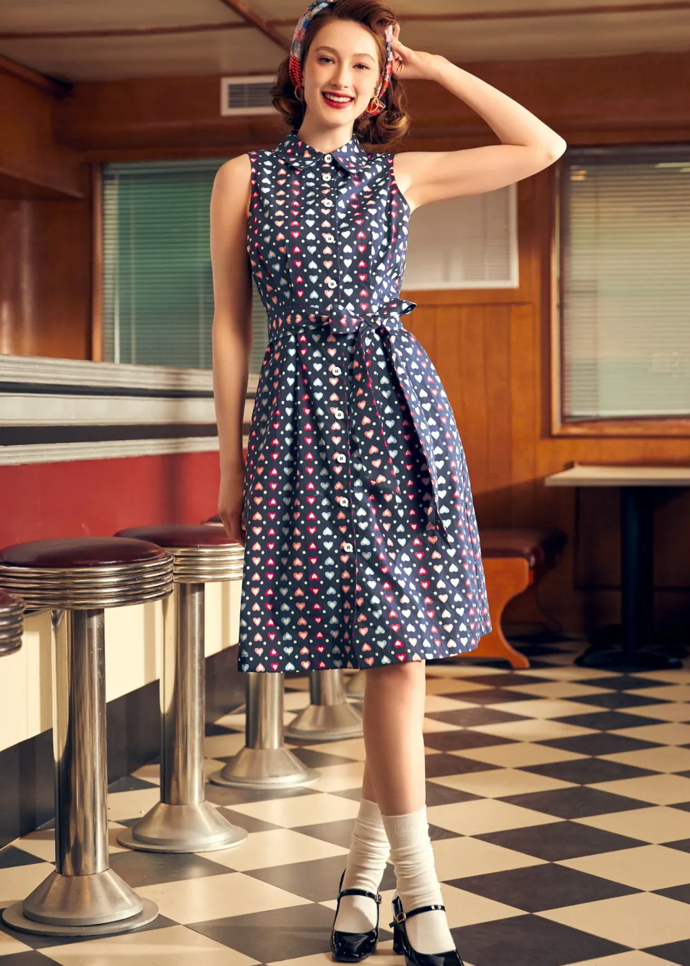 BTC Whimsical Wanderlust Shirt Dress Navy Plunge Best