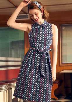 BTC Whimsical Wanderlust Shirt Dress Navy Plunge Best