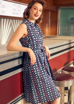 BTC Whimsical Wanderlust Shirt Dress Navy Plunge Best