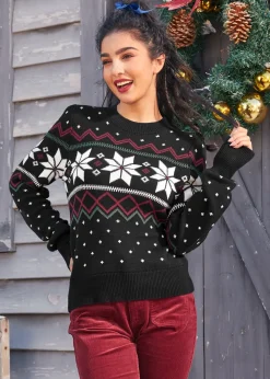 BTC Whimsical Winter Puff Shoulder Sweater Eclipse Noir Discount