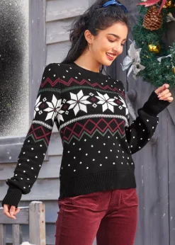 BTC Whimsical Winter Puff Shoulder Sweater Eclipse Noir Discount