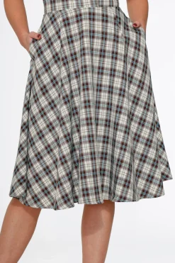 White & Brown Plaid Swing Skirt Online