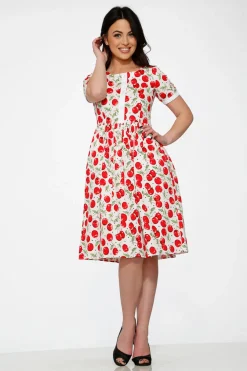 White & Red Cherry Dress Outlet