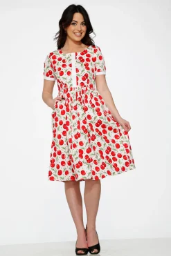 White & Red Cherry Dress Outlet