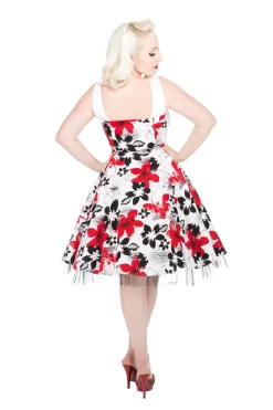 White & Red Floral Swing Dress Hot