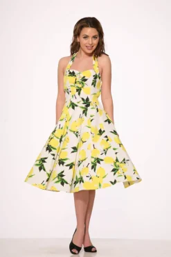 White Lemon Halter Swing Dress