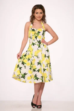 White Lemon Halter Swing Dress