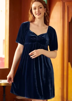 ModCloth Who's My Sweetheart? Babydoll Dress Blue Velvet Sale