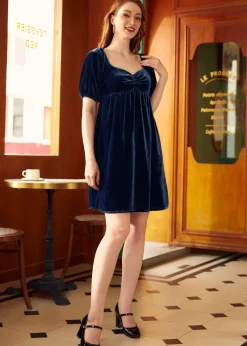 ModCloth Who's My Sweetheart? Babydoll Dress Blue Velvet Sale