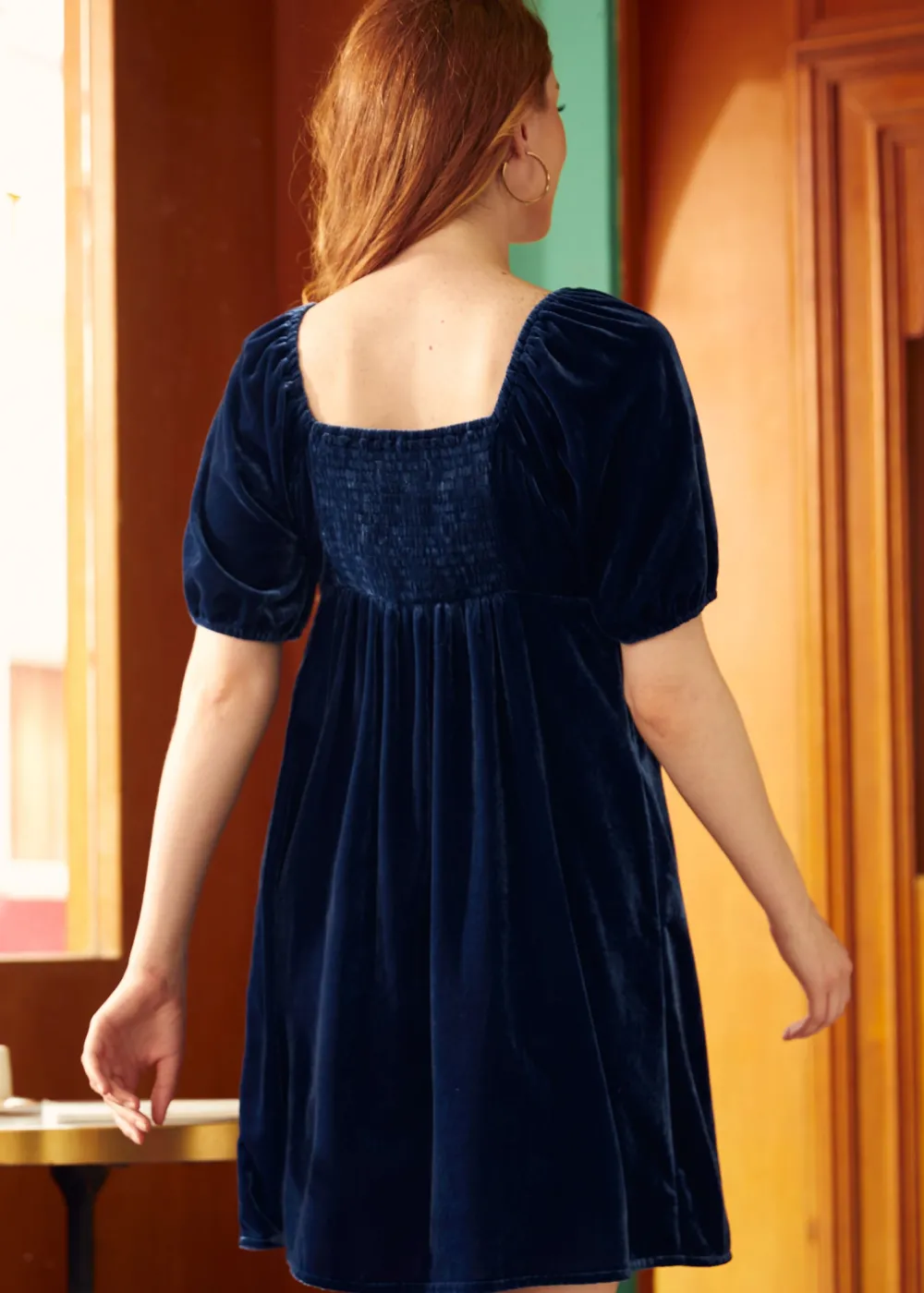 ModCloth Who's My Sweetheart? Babydoll Dress Blue Velvet Sale