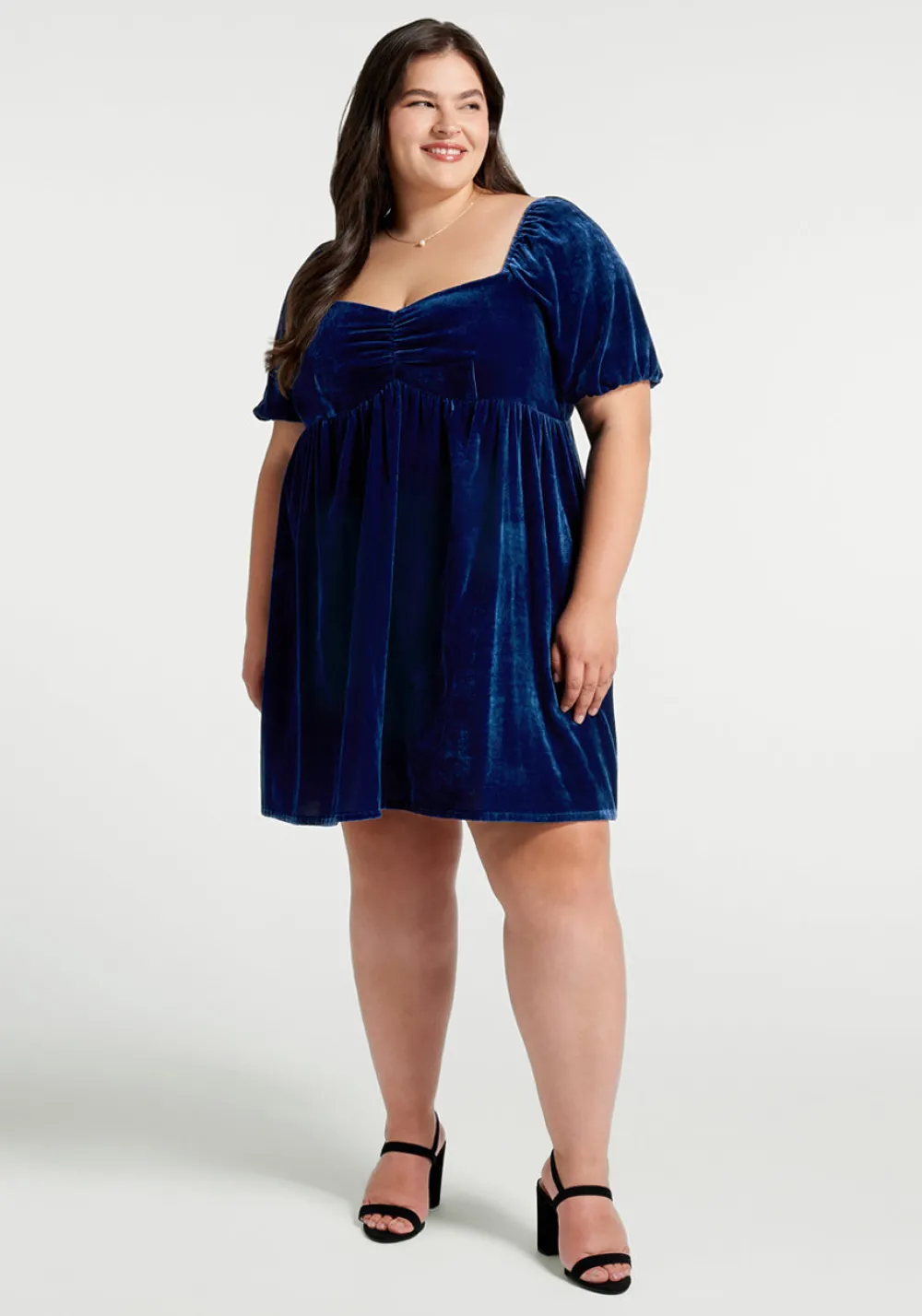 ModCloth Who's My Sweetheart? Babydoll Dress Blue Velvet Sale