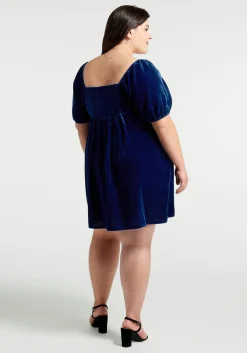 ModCloth Who's My Sweetheart? Babydoll Dress Blue Velvet Sale