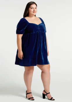 ModCloth Who's My Sweetheart? Babydoll Dress Blue Velvet Sale