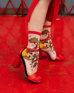 Year of the Dragon Sheer Crew Sock New