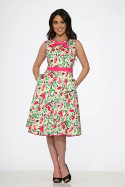 Yellow and Red Rose Swing Dress New