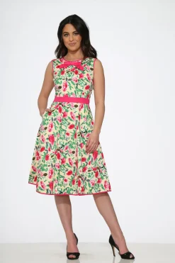 Yellow and Red Rose Swing Dress New