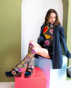 Y2K Hearts Black Sheer Knee High Sock New