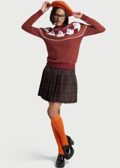 ModCloth You've Been Ghosted Fair Isle Sweater Red Ghost Clearance